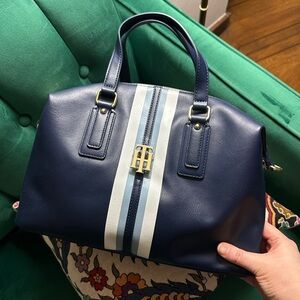 Tommy Hilfiger Dark Blue Satchel with White Accent